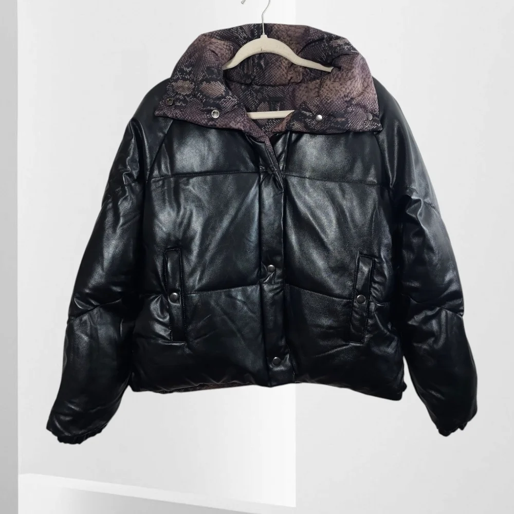 New BlankNYC x Revolve Reversible Snake Print Puffer Jacket